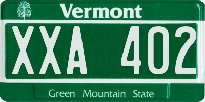 VT license plate XXA402