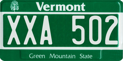 VT license plate XXA502