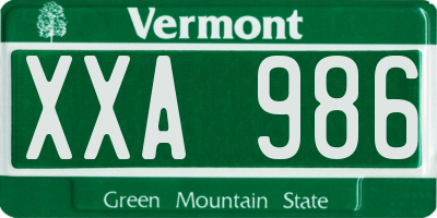 VT license plate XXA986