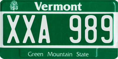 VT license plate XXA989