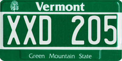 VT license plate XXD205
