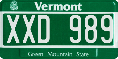 VT license plate XXD989