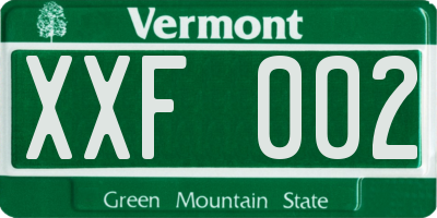VT license plate XXF002