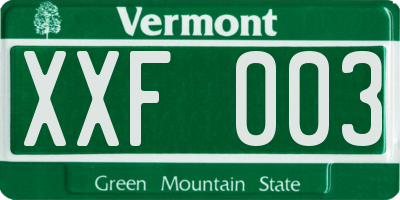 VT license plate XXF003