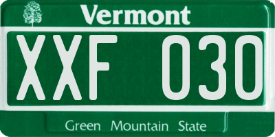 VT license plate XXF030