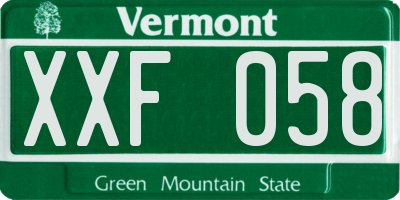 VT license plate XXF058