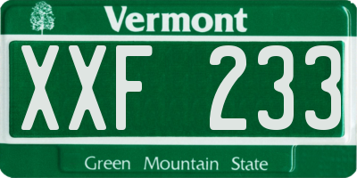 VT license plate XXF233
