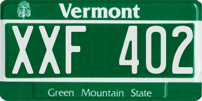VT license plate XXF402