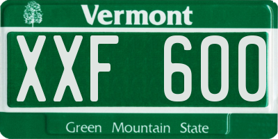 VT license plate XXF600
