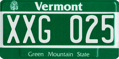 VT license plate XXG025