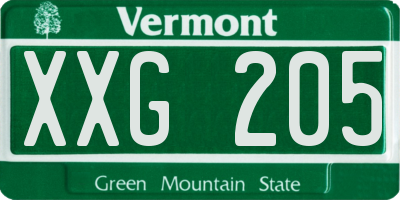 VT license plate XXG205