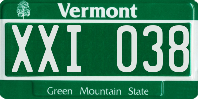 VT license plate XXI038