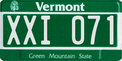 VT license plate XXI071
