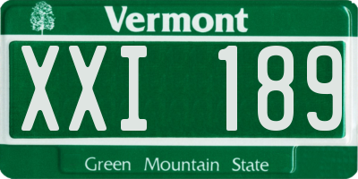 VT license plate XXI189