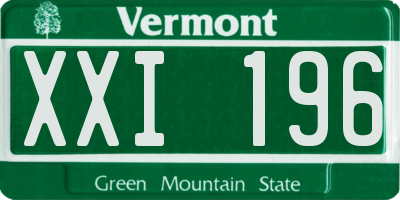 VT license plate XXI196