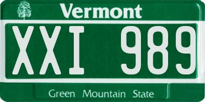 VT license plate XXI989
