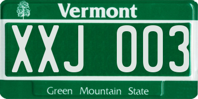 VT license plate XXJ003