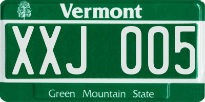 VT license plate XXJ005