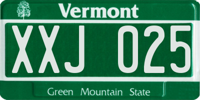 VT license plate XXJ025