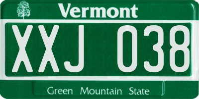 VT license plate XXJ038