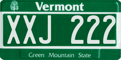 VT license plate XXJ222