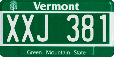 VT license plate XXJ381