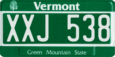 VT license plate XXJ538