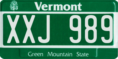 VT license plate XXJ989