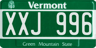 VT license plate XXJ996