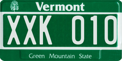 VT license plate XXK010