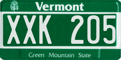 VT license plate XXK205
