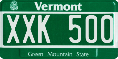 VT license plate XXK500