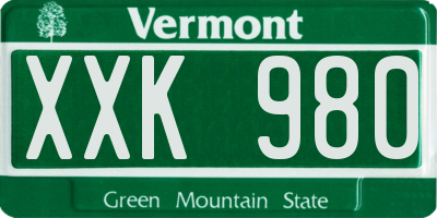 VT license plate XXK980