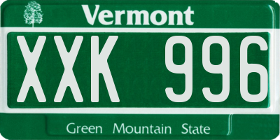 VT license plate XXK996