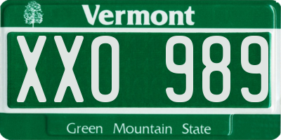 VT license plate XXO989