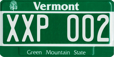 VT license plate XXP002