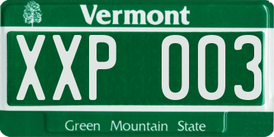 VT license plate XXP003