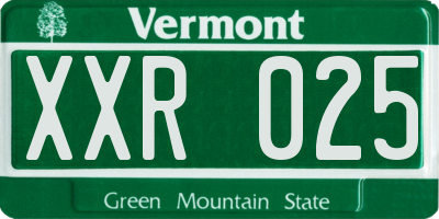 VT license plate XXR025