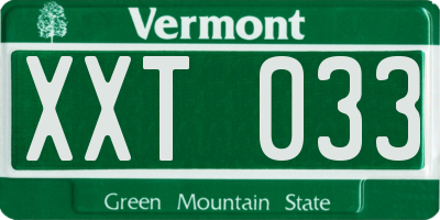 VT license plate XXT033