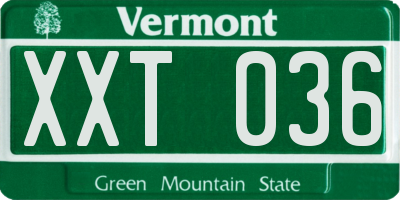 VT license plate XXT036