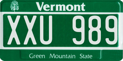 VT license plate XXU989