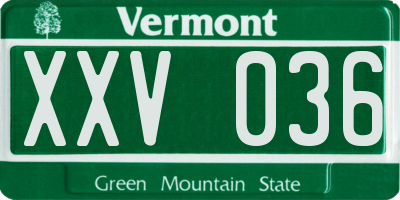 VT license plate XXV036