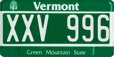 VT license plate XXV996