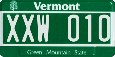 VT license plate XXW010