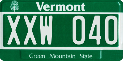 VT license plate XXW040