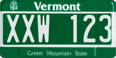 VT license plate XXW123