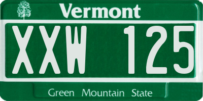 VT license plate XXW125