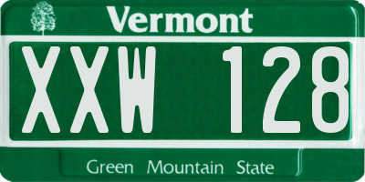 VT license plate XXW128