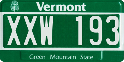 VT license plate XXW193