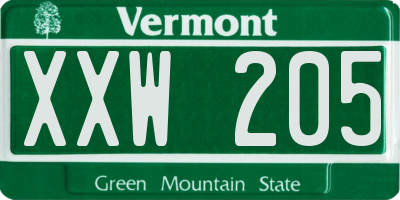 VT license plate XXW205
